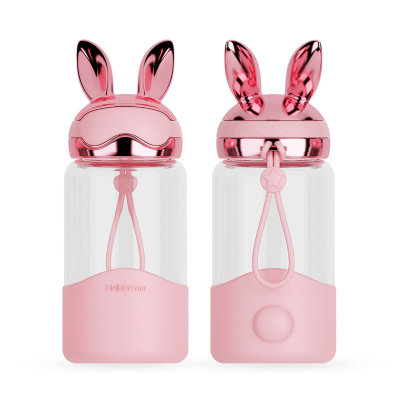 Стеклянная бутылка для воды кролик, розовый